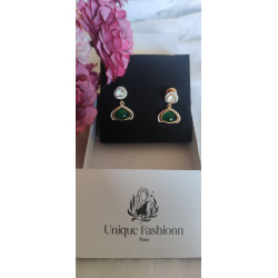 Boucles d'oreilles pierre moissanite indienne verte
